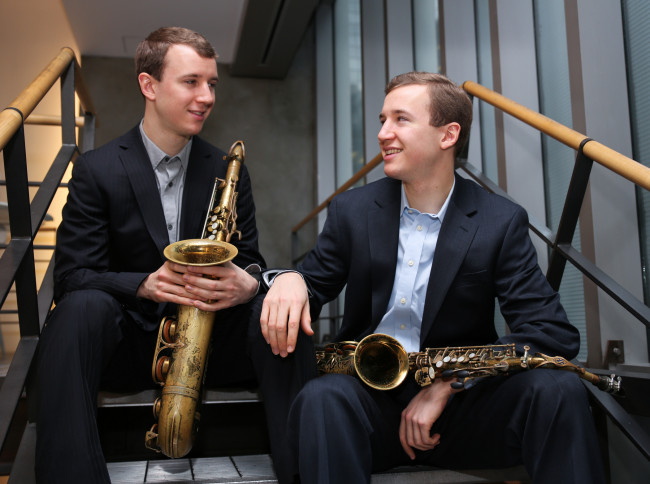 Clarinet and saxophone virtuoso twins Peter and Will Anderson play Hawley Silk Mill on Dec. 13