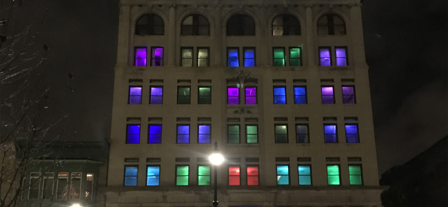 Scranton Electric Building adds colored lights in windows for the holidays, hosts unveiling on Dec. 20
