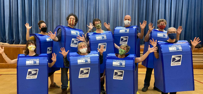Dancing mailboxes deliver voting info in Honesdale, Hawley, and Scranton on Oct. 24 through Election Day